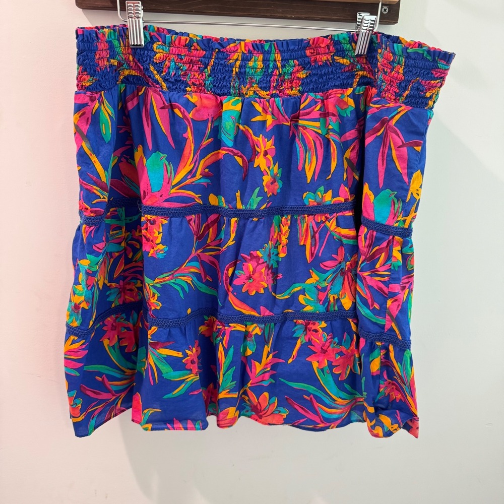 J.Crew Womens 2X Tropical Floral Matching Set Top and Tiered Skirt BR770 Blue - Picture 7 of 11